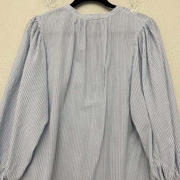 Style & Co Blue Stripe Lace Trim Pintuck Blouse Boho Peasant Top Size XL - Picture 10 of 16